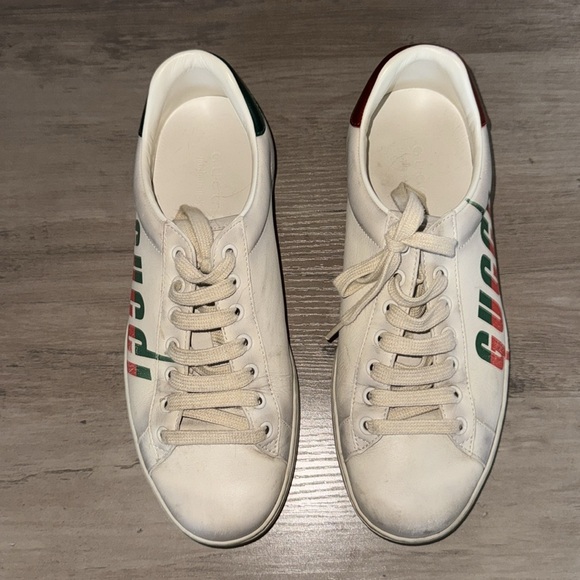 Gucci Aces Blade Print Low Off White Distressed Sneakers Size 6.5 - Picture 5 of 12